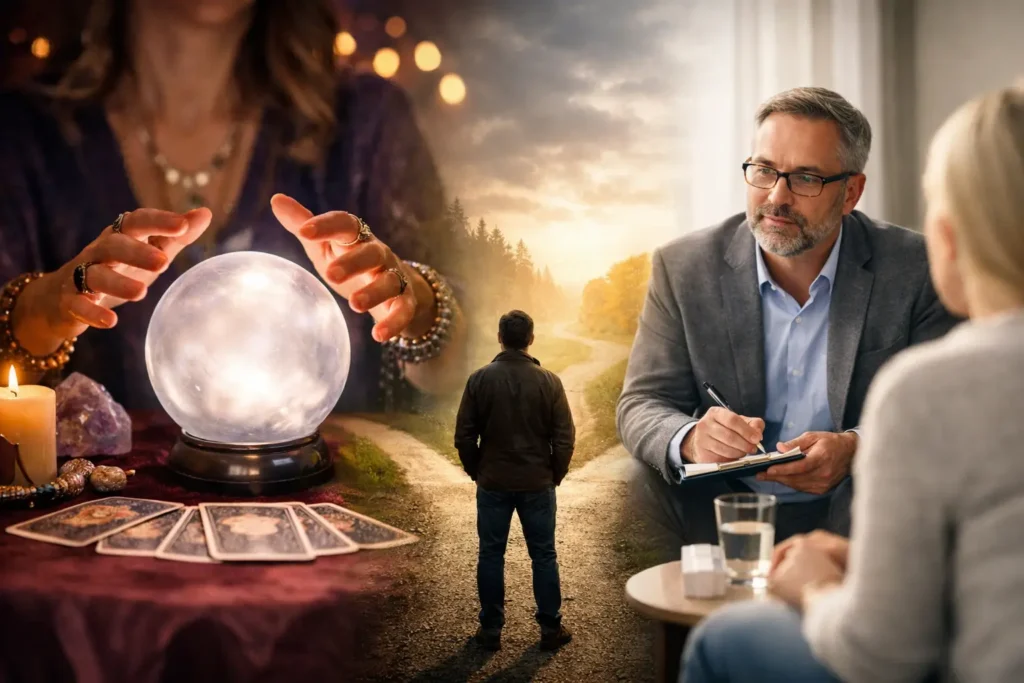 Psychic Reading vs Therapy for Life's Crossroads
